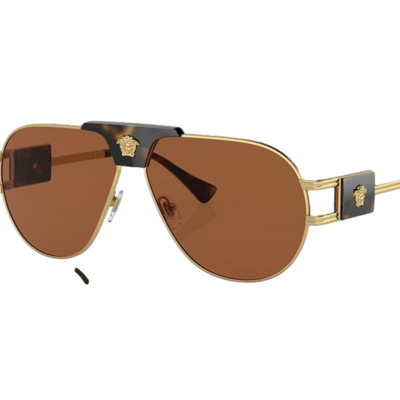 NEW VERSCACE VE2252 Sunglasses - Gold Frame Solid Brown Lens